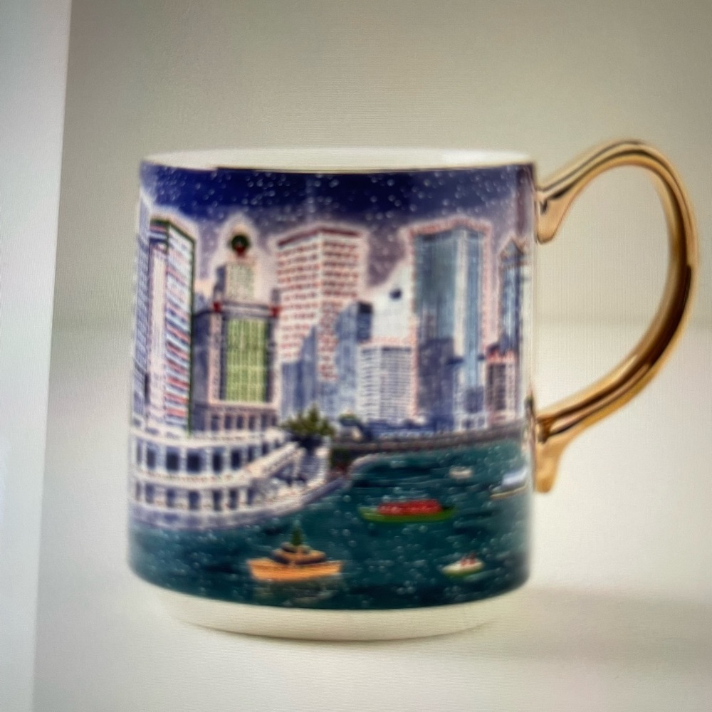 ❤️ ANTHROPOLOGIE HOLIDAY IN THE CITY CHICAGO STONEWARE MUG NEW